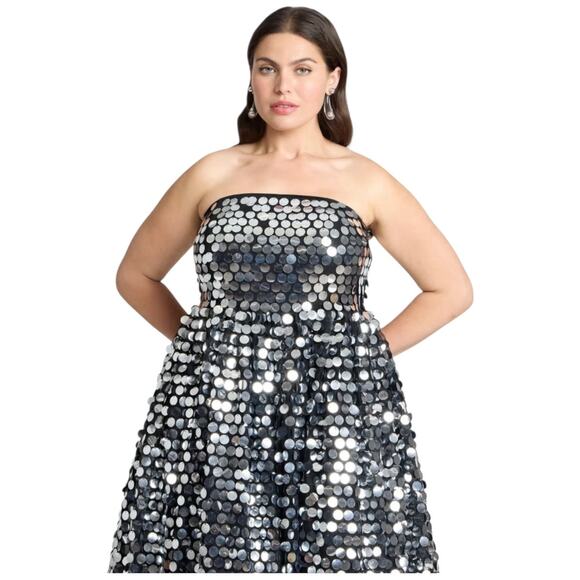 NWT ELOUII Silver Paillette Strapless Dress With Full Skirt $219 Size 18 - Picture 6 of 11